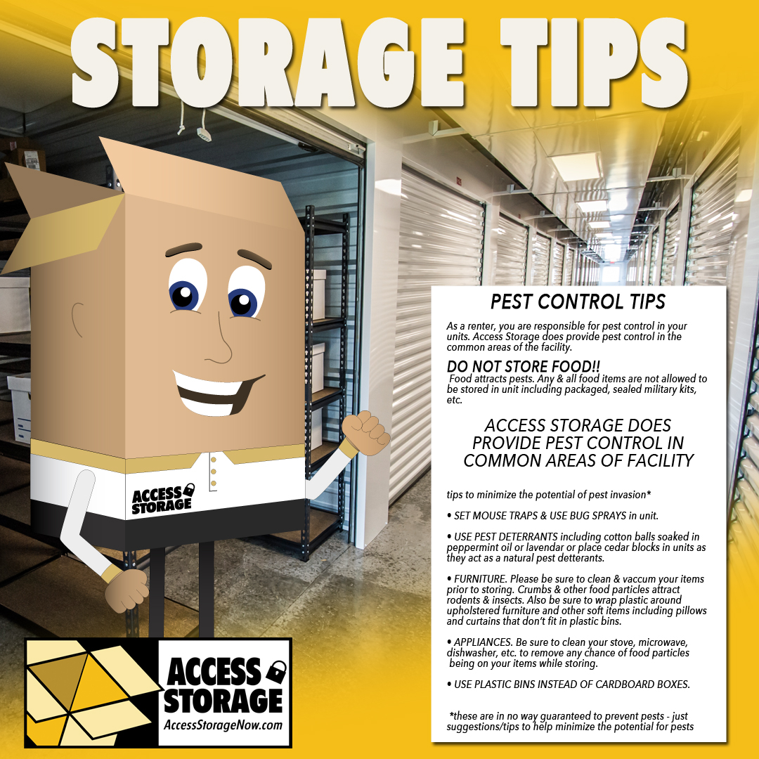 At Access Storage we are proactive on helping our customers have the best storage experience by providing pest control in common areas.. 